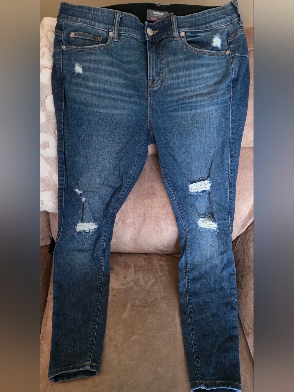 torrid Distressed Dark Blue Skinny Jeans